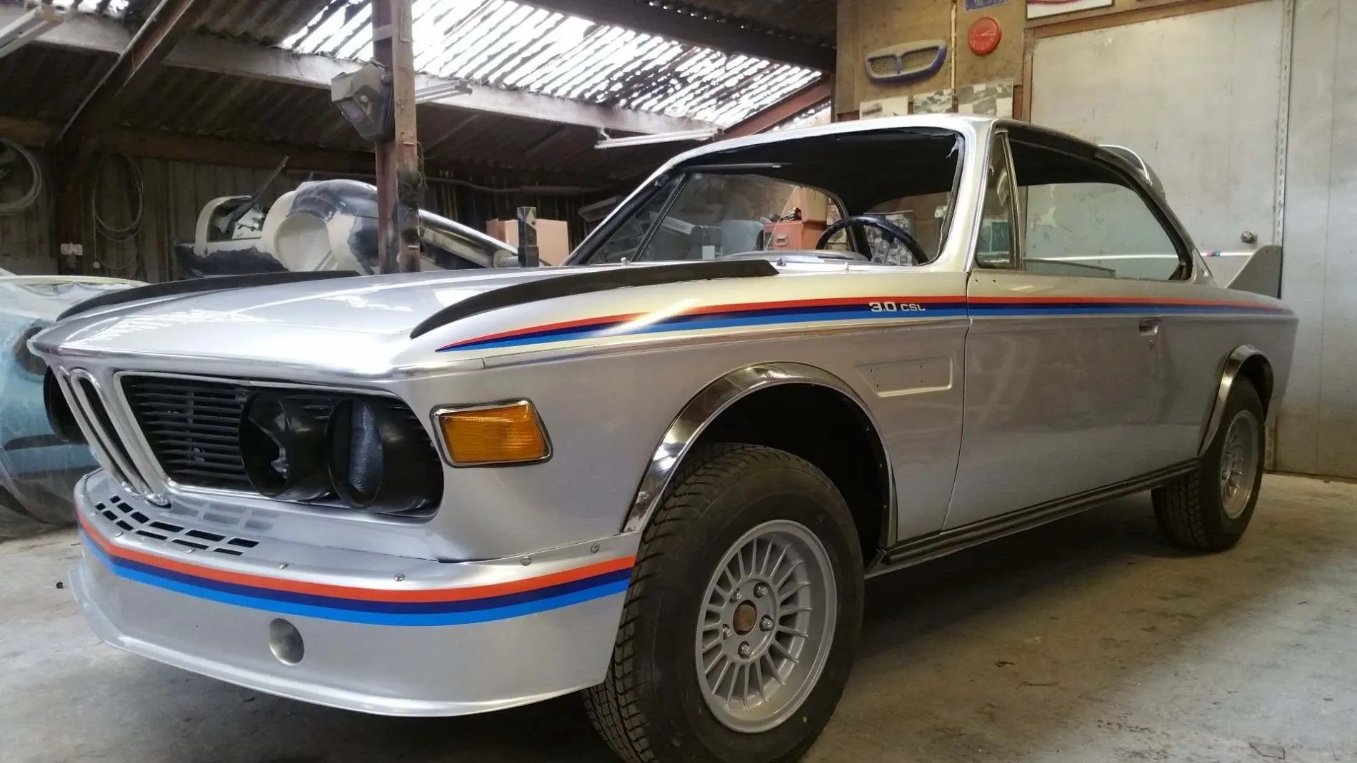 BMW 3.0 CSL in the Lee Niven spray painting workshop, Beeswing, Dumfries