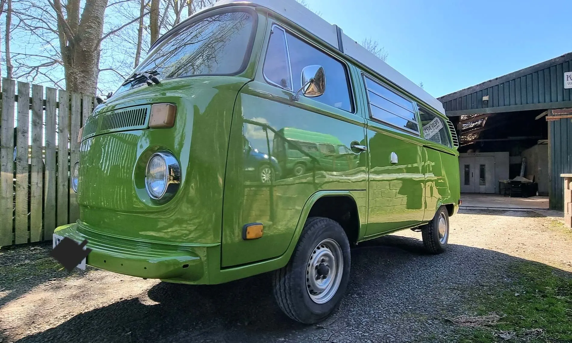 Green VW camper after a full respray by Lee Niven in Dumfries